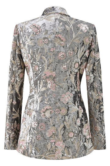 2-delad glittrande grå topp kavajslag kvinnor kostymer